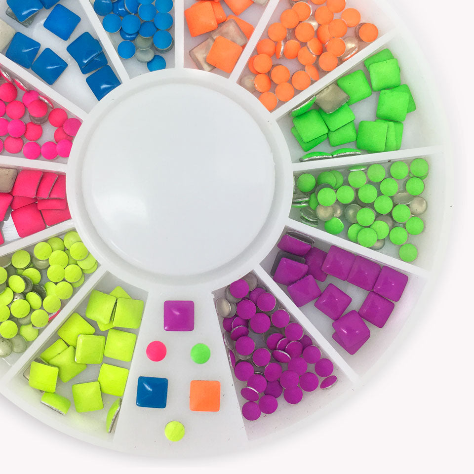 Neon Nail Studs, Mixed Colours. A mix of squares and circles in bright neon colours, gorgeous.