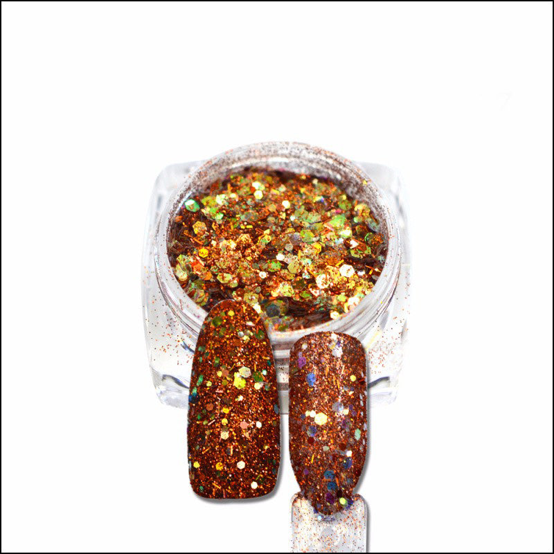 Sequin Nail Glitter Pigment, Orange. A gorgeous mix of fine and chunky glitter.