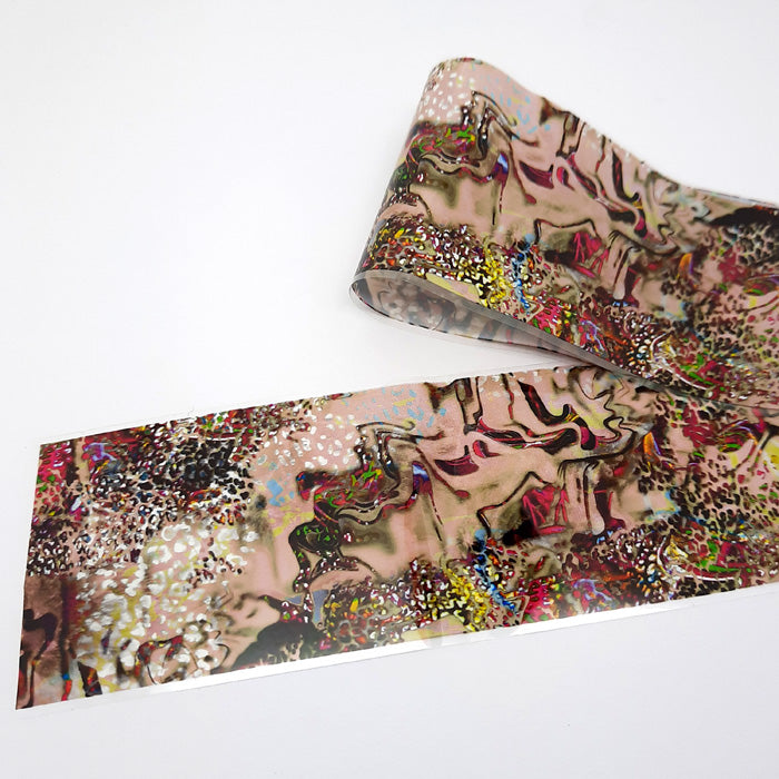 Abstract Animal Print Nail Foil. A beautiful design and wonderful colours.
Supplied in 4cm x 100cm lengths.