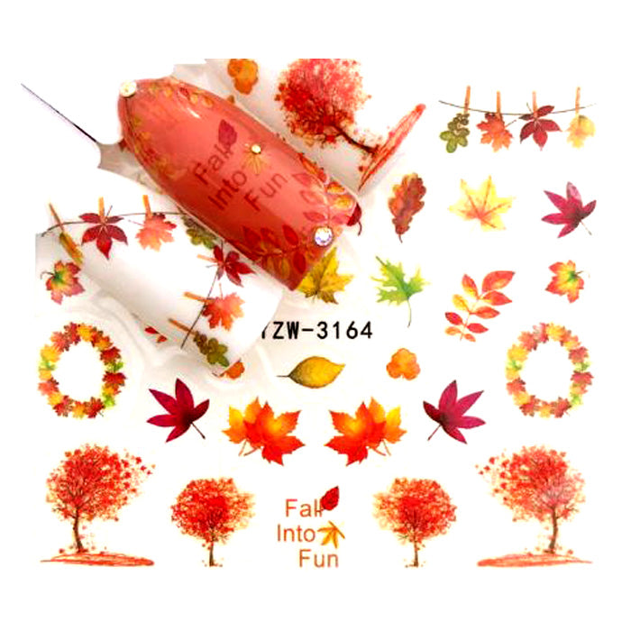 Autumn Leaves + Trees Nail Water Decals. Beautiful designs for your Autumn nails.