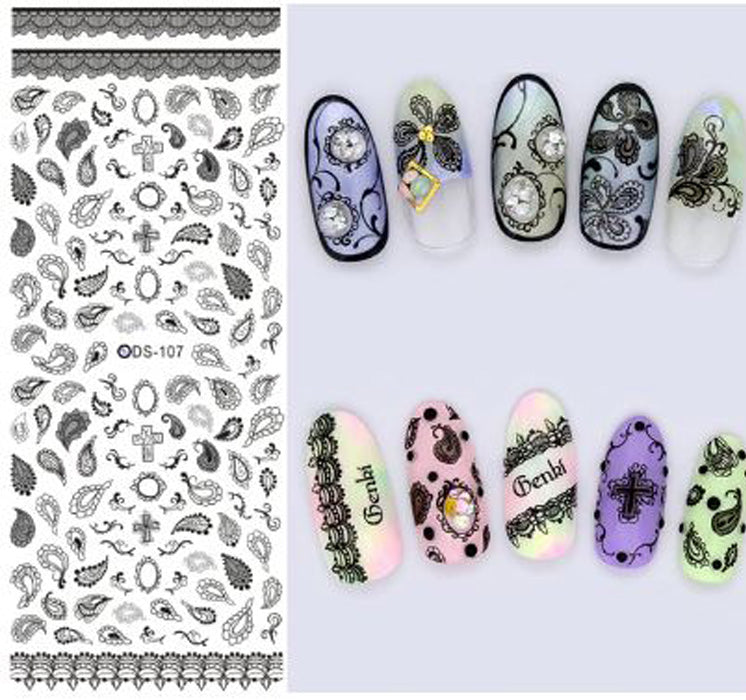 Black Paisley Nail Water Decals, so many beautiful designs on this sheet.