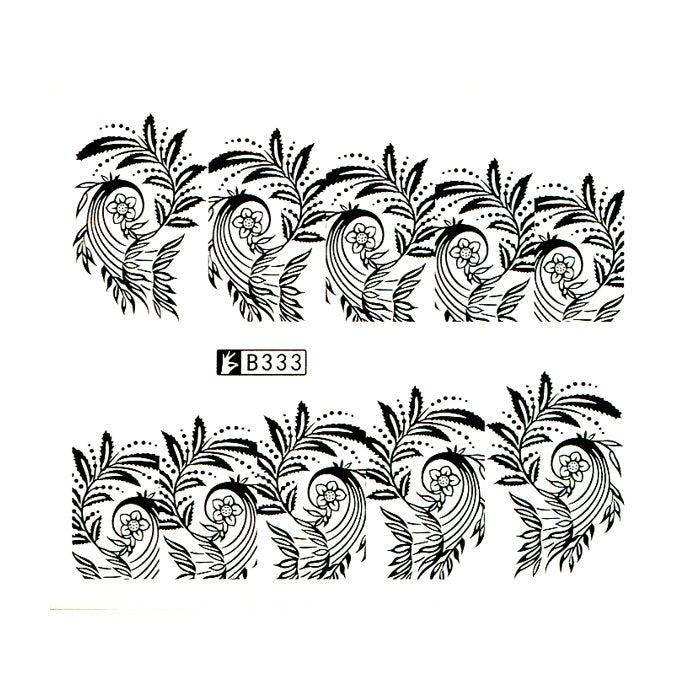 Black Swirly Leaves Nail Water Decals/Wraps, beautiful designs.