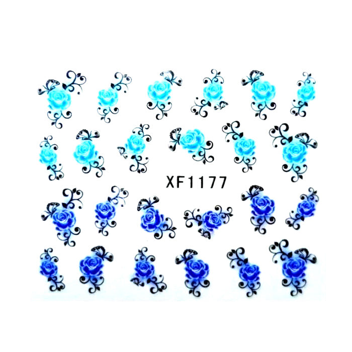 Two Tone Blue Flower Nail Decals, beautiful.