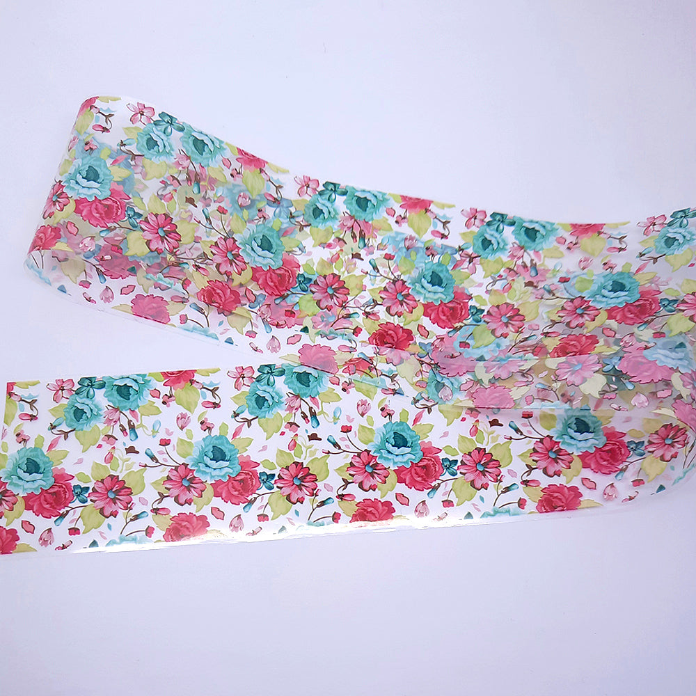 Blue + Red Peony Flowers Nail Foil. Beautiful flowers on a clear backing.