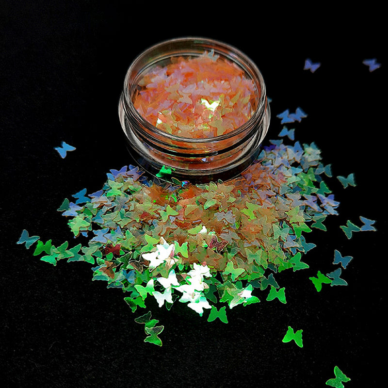 Paillettes pour ongles papillon, orange irisé