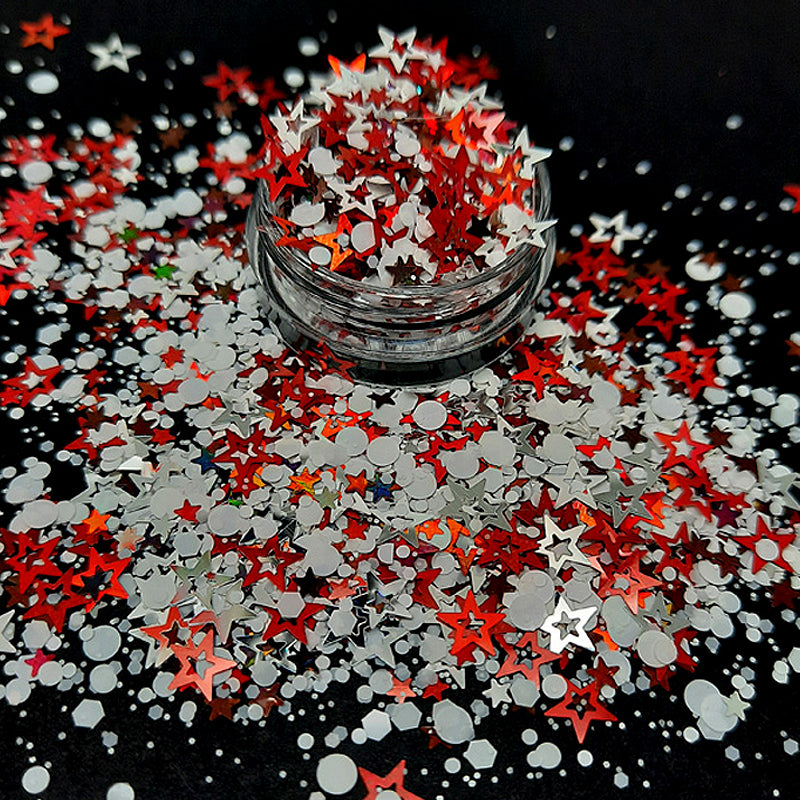 Mélange de paillettes pour ongles à pois, étoiles et hexagones