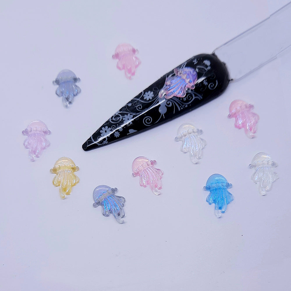 Cute Aurora Jellyfish Nail Art Charms x 10. Adorable shimmering jellyfish, supplied in a mix of colours.