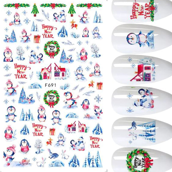 Cute Penguin Christmas Nail Stickers. Cute winter designs including penguins.