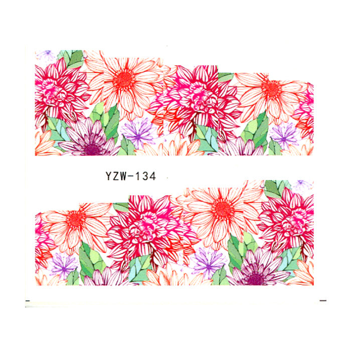 Décalcomanies à l'eau pour ongles à motif de fleurs de dahlia