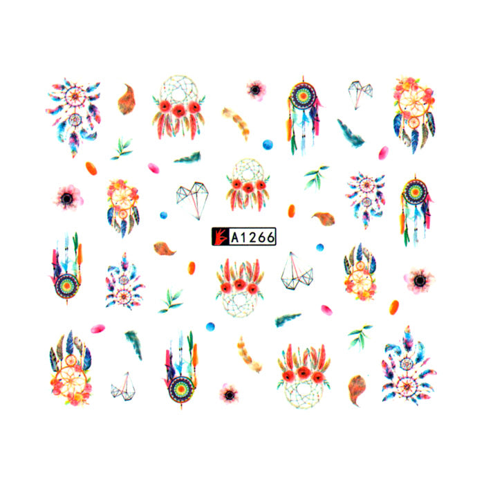 Dreamcatcher + Flower Nail Water Decals. Beautiful, colourful dream catchers, feathers and flowers.