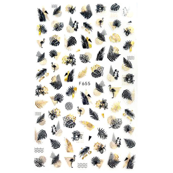 Black + Laser Gold Leaves + Flamingo Nail Stickers. Beautiful designs, and so easy to use.