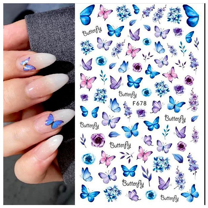 Blue, Pink, Lilac Butterflies Nail Stickers