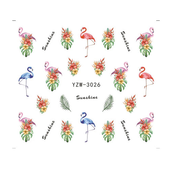 Flamingos Nail Water Decals. Gorgeous flamingos, leaves and flowers.
