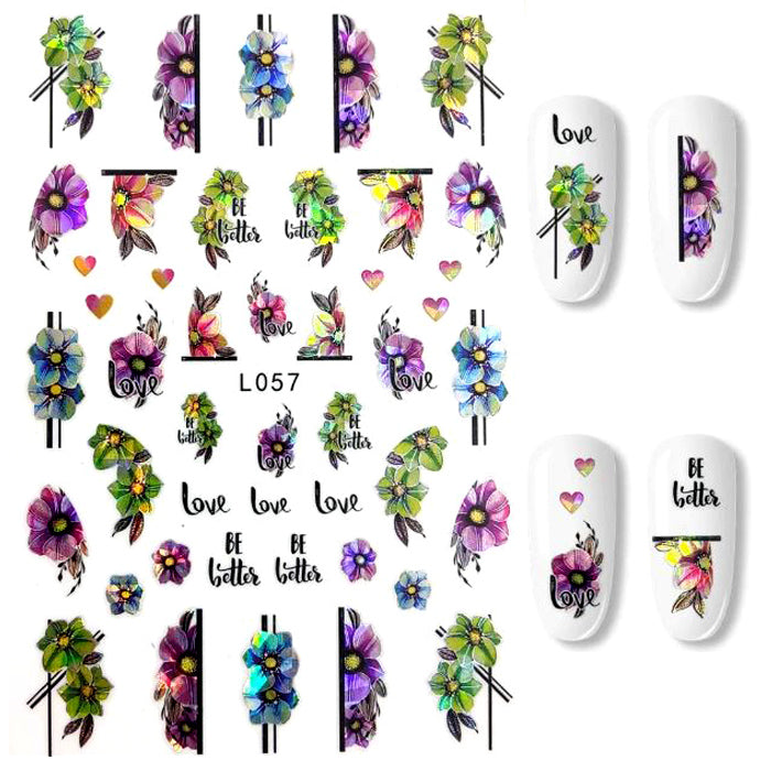 Beautiful Shimmering Laser Flower Nail Stickers. These are so very beautiful, wonderful designs with an eye-catching shimmer. Self adhesive, so very easy to use.