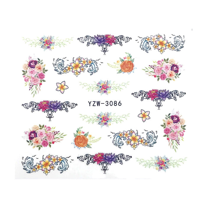 Flower Tattoo Nail Water Decals. Beautiful floral designs with tattoo vibes.