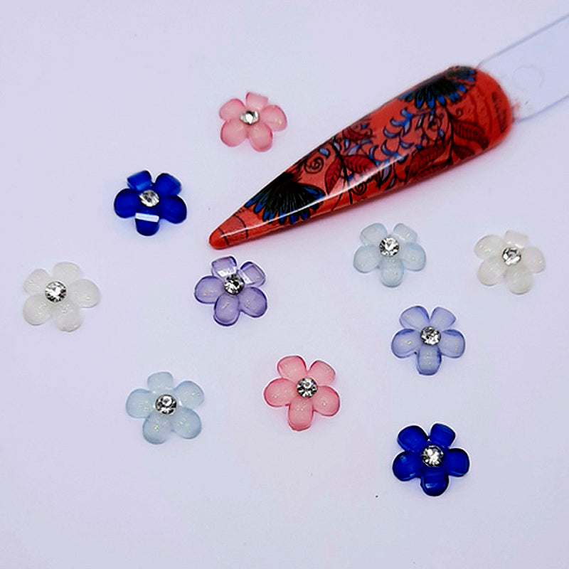 Pretty Flower Nail Charms with a sparkly gem in the centre. Choose your colour.
