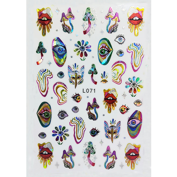 Trippy Laser Nail Stickers. Some very cool, large designs on these nail stickers, and in bright shiny colours.