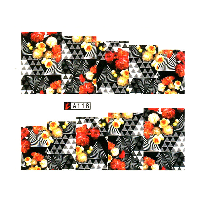 Décalcomanies à ongles à l'eau avec roses géométriques