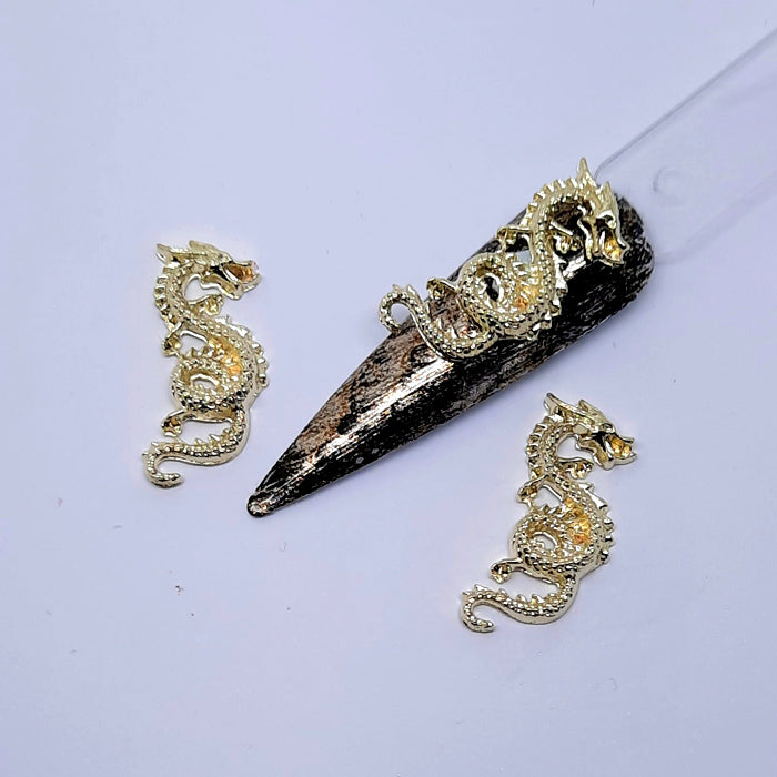 Dragon Nail Charms x 4, Gold. Big and beautiful, made from light gold metal.