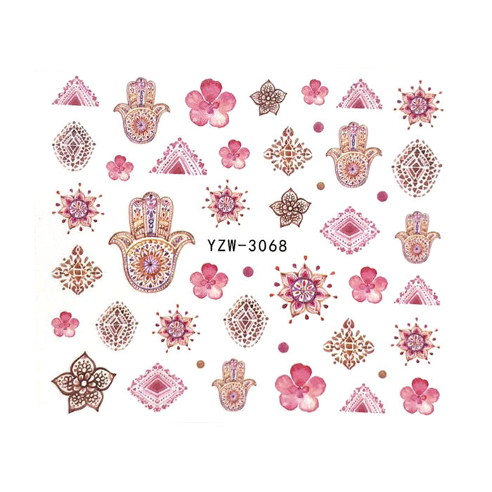 Hamsa Mandala Nail Water Decals. Lovely pink based designs.