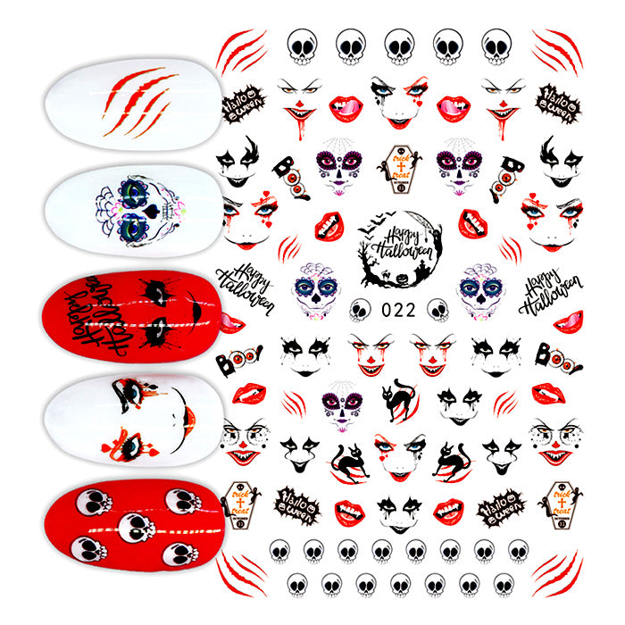 Spooky Halloween Faces Nail Stickers, a must for Halloween nail designs, and so easy to use.