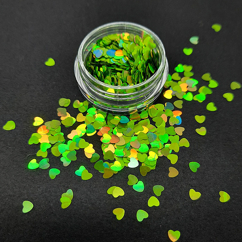 Heart Nail Glitter, Green Holo.