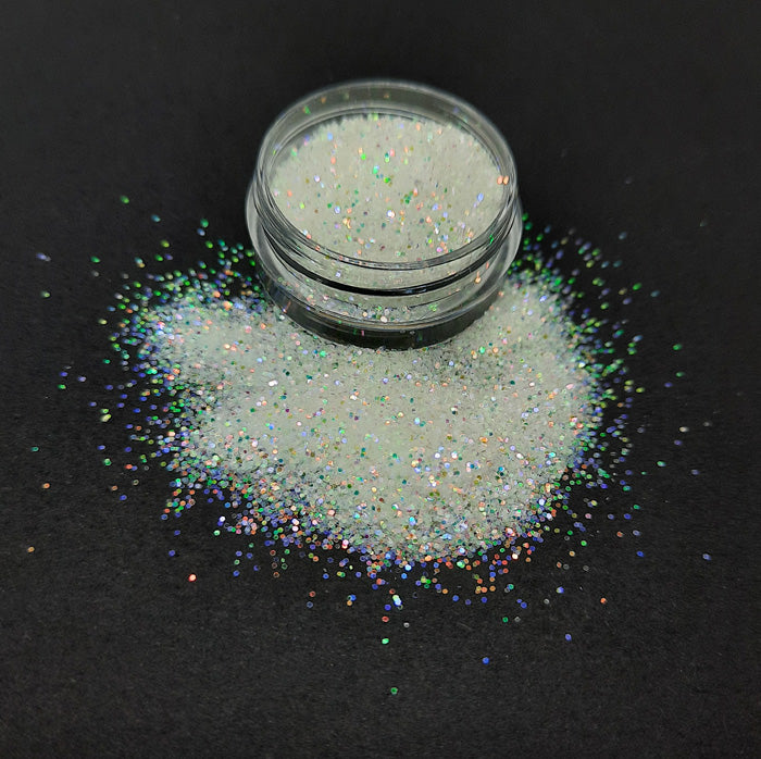 White Nail Glitter, Iridescent Multi-Coloured.