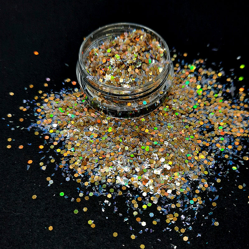 Golden Fawn Nail Glitter with Flakes, a beautiful sparkly nail glitter.