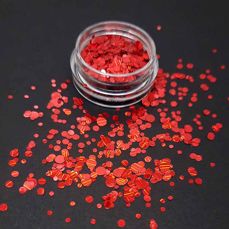 Holographic Dot Nail Sequins, Red. These are beautiful dots in a mix of sizes, very shiny.