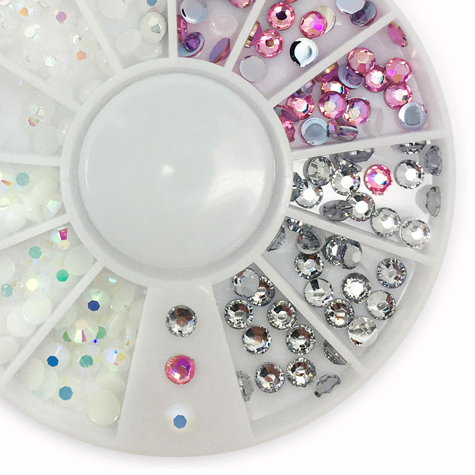 Pink, Clear + White Nail Rhinestones. Beautiful, flat backed for easy sticking.