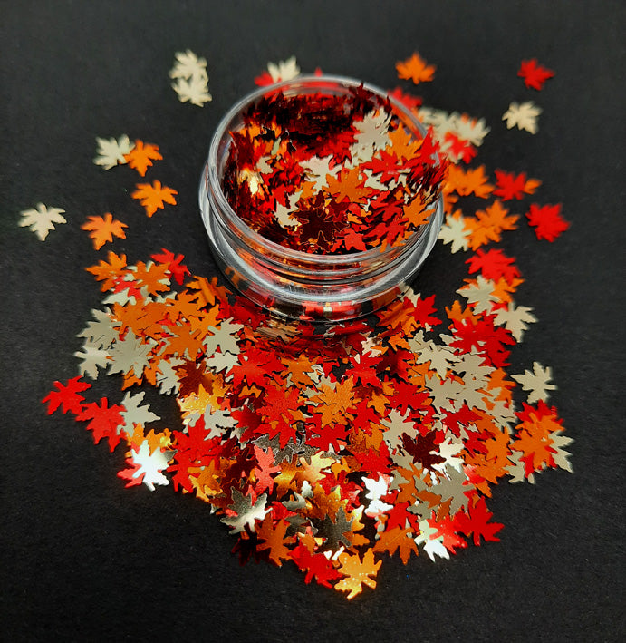 Autumn Leaves Nail Glitter Mix. Beautiful shiny leaves in a mix of Autumn colours.