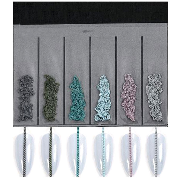 Nail Art Chains; Blues, Lilac, Greys. A pack of 6 beautiful nail chains in different colours.