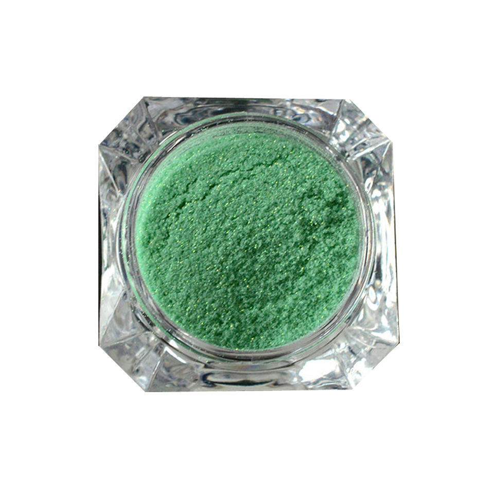 Nail Glitter Sugar Powder, Green. A gorgeous glitter, I love it sprinkled on uncured top coat for sparkly texture, but also looks gorgeous when sealed with a nice glossy top coat.