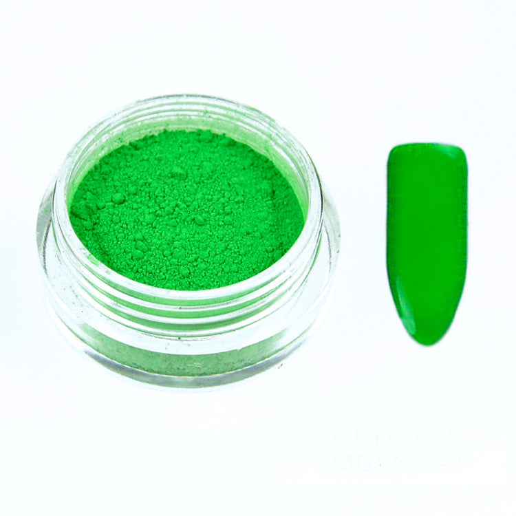 Neon Nail Pigment Powder, Green. Use over white for the brightest effect.