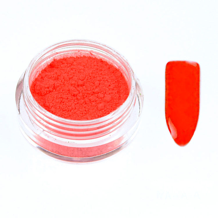 Neon Nail Pigment Powder, Orange. Use over white for the brightest effect.