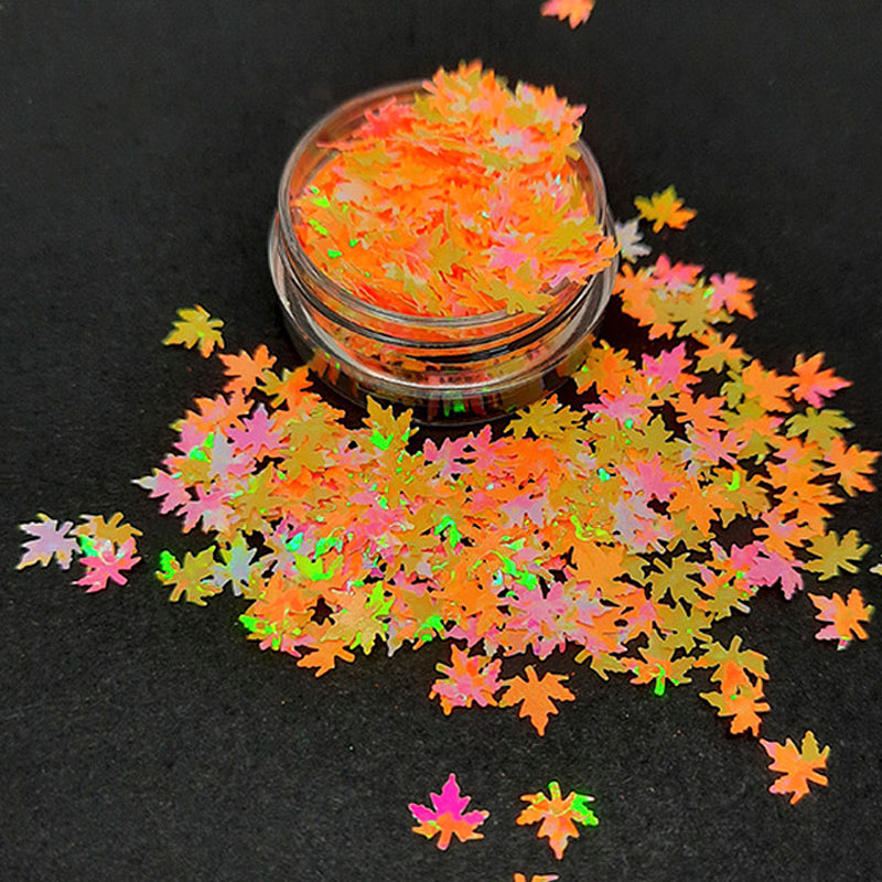Paillettes pour ongles Feuilles d'automne, néon irisé