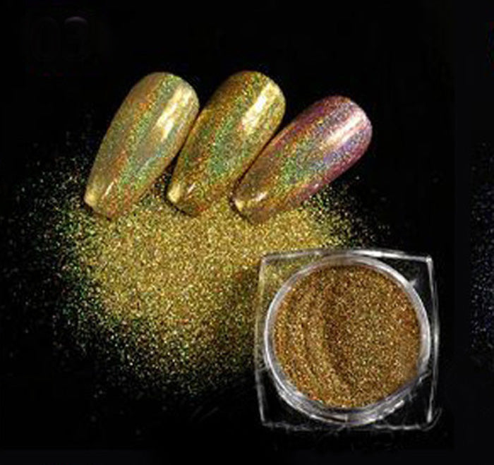 Holo Neon Nail Glitter Powder, Gold.