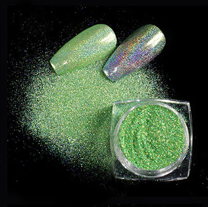 Holo Neon Nail Glitter Powder, Green.