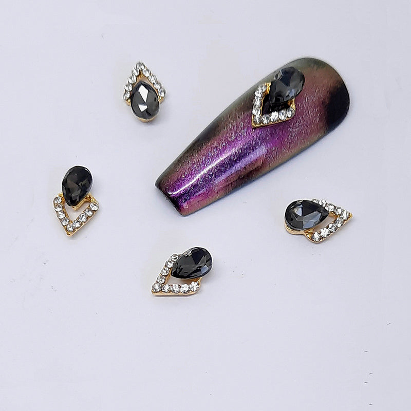Sparkling Nail Charms with Black + Clear Gems, gorgeous nail charms, other colours also available.