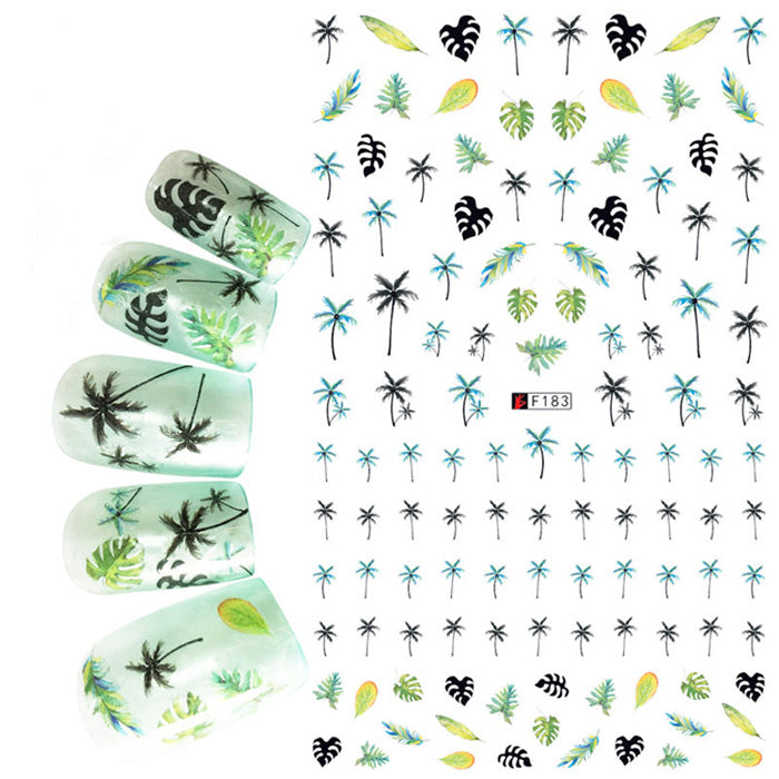 Self-Adhesive Palm Tree Nail Stickers. Lots of lovely palm tree and leaves, perfect for your holiday nail designs, and so easy to use.