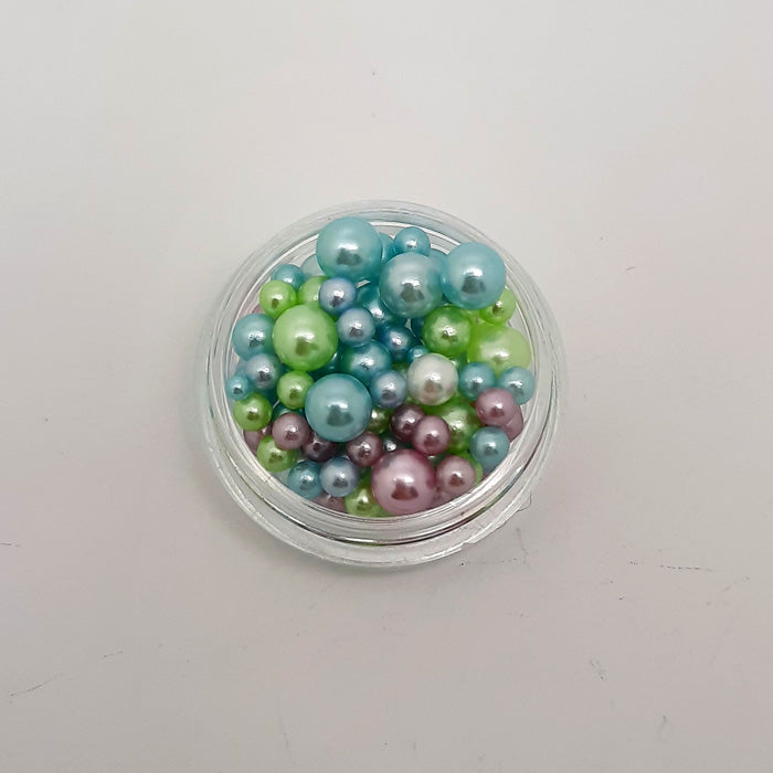 Pearl Pots - Blue, Green, Lilac. Beautiful shimmering nail pearls in a mix of colours and sizes.