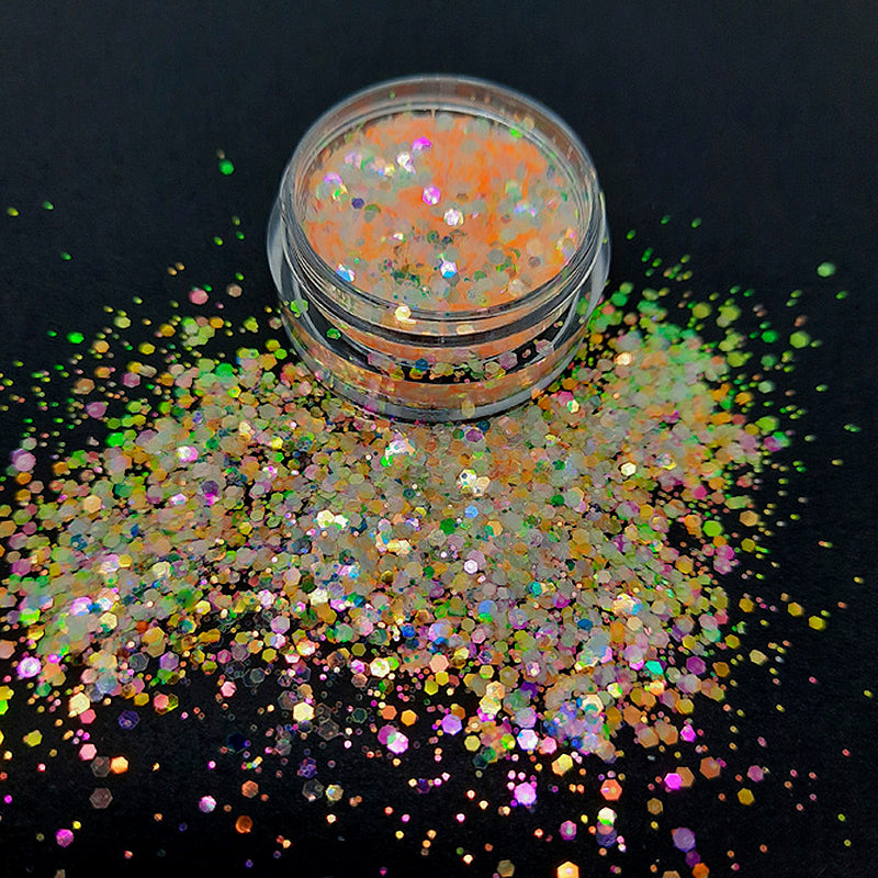 Perfectly Pastel Nail Glitter, Orange. Beautiful iridescent oranges, in a mix of sizes.