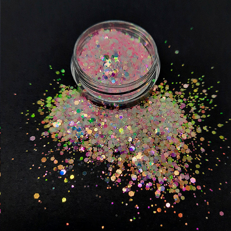 Perfectly Pastel Nail Glitter, Pink. Pastel pinks and very iridescent.