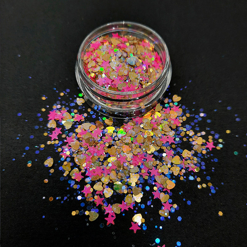 Pink Stars + Gold Hearts Nail Glitter, very beautiful.