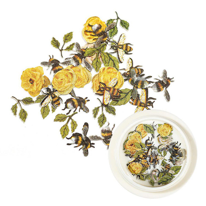 Yellow Roses + Bees Nail Slices. These are gorgeous, cute bees, yellow roses and leaves.