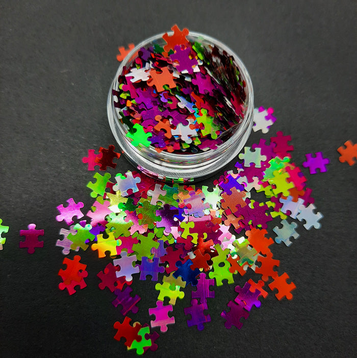 Autism Awareness Jigsaw Puzzle Nail Glitter. Beautiful shiny sequins in a lovely mix of colours.