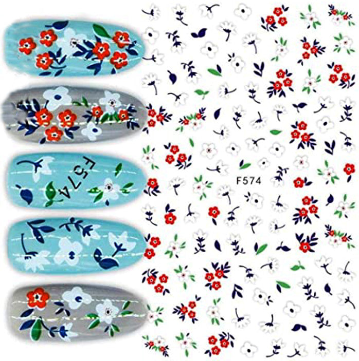 Red + White Flowers Nail Stickers.. Beautiful little flowers, and so easy to use.