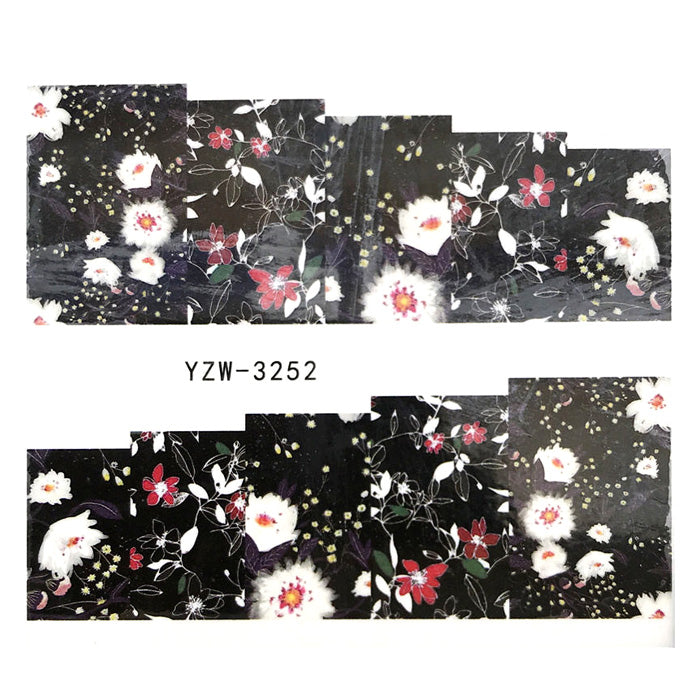 White Flowers on Black Nail Decals, very beautiful.