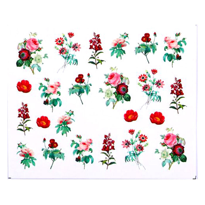 Mixed Flowers Nail Water Decals. These are so pretty, a lovely mix of flowers and leaves on their stems.