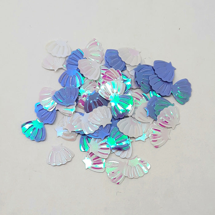 Mermaid Nail Art Shells x 30, Blues. Beautiful shimmering shells in blue shades.